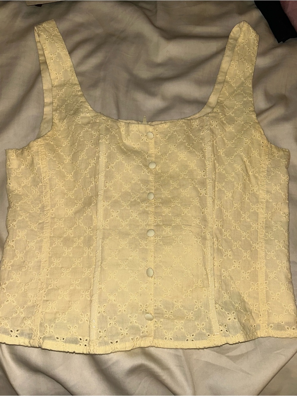Gianni Bini Pale Yellow Eyelet Button-Front Camisole